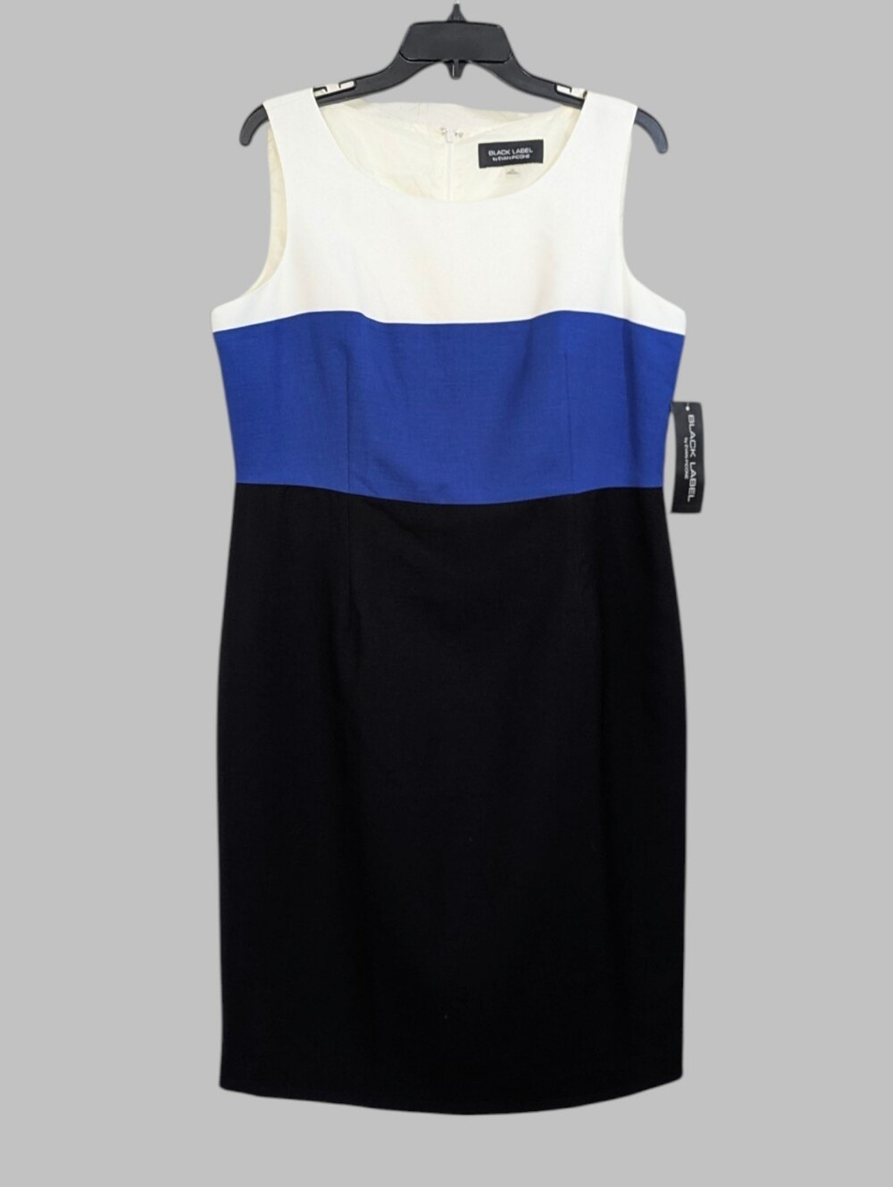 NEW Black Label by Evan Picone Colorblock Sheath Dress Blue Black White Size 12
